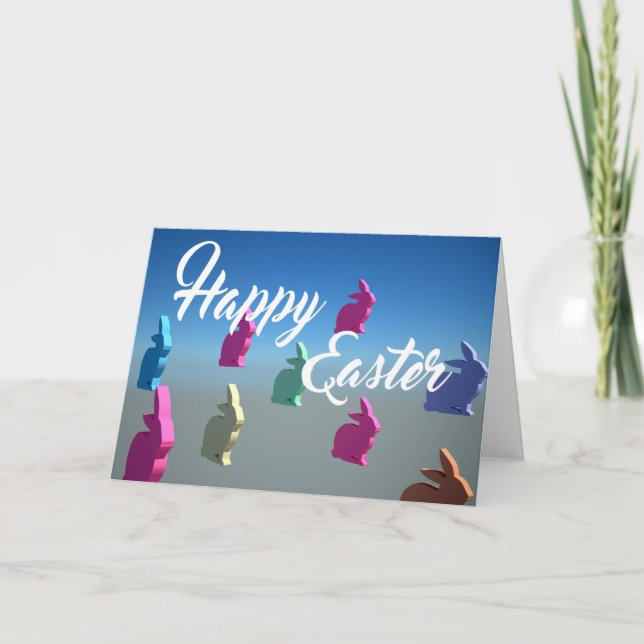 3D Rabbits Happy Oaster Tender Pastellfarben Karte (Vorderseite)