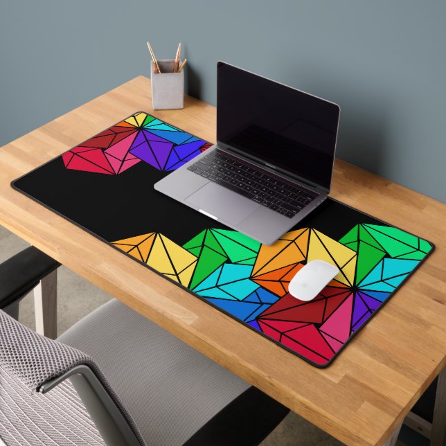 3D-Rainbow-Cube-Dreiecke in Schwarz Schreibtischunterlage (Büro 2)
