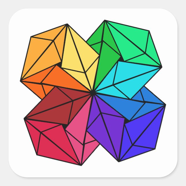 3D-Rainbow-Cube-Dreiecke in Weiß Quadratischer Aufkleber (Vorderseite)
