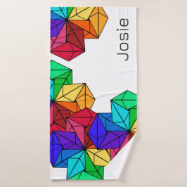 3D-Rainbow-Cube-Dreiecke mit weißem Namen Badehandtuch