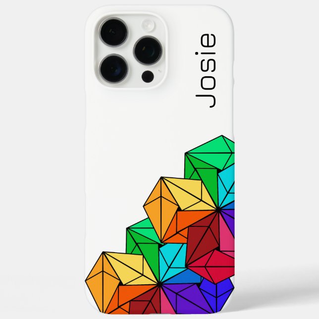 3D-Rainbow-Cube-Dreiecke mit weißem Namen iPhone 16 Pro Max Hülle (Rückseite)