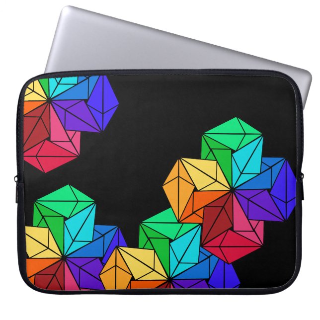 3D-Rainbow-Random-Cube-Dreiecke auf schwarz Laptopschutzhülle (Vorderseite)