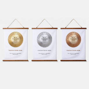 3D realistische Goldmedaille, anpassbare Auszeichn Wandteppich Mit Holzrahmen