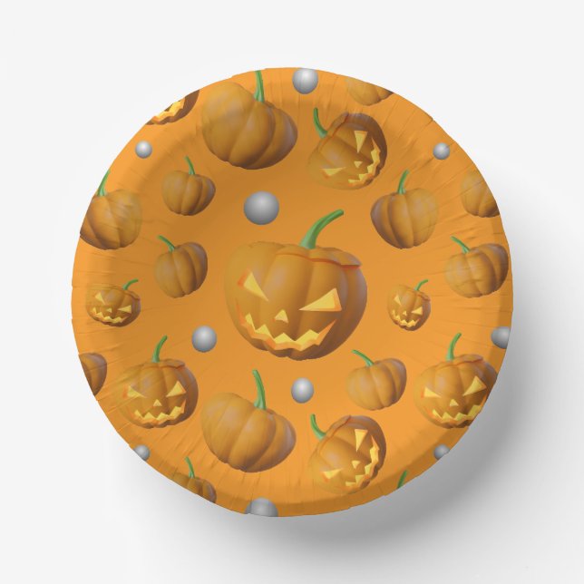 3D Realistischer Jack O'Lantern & Pumpkin Pattern Pappteller (Vorderseite)