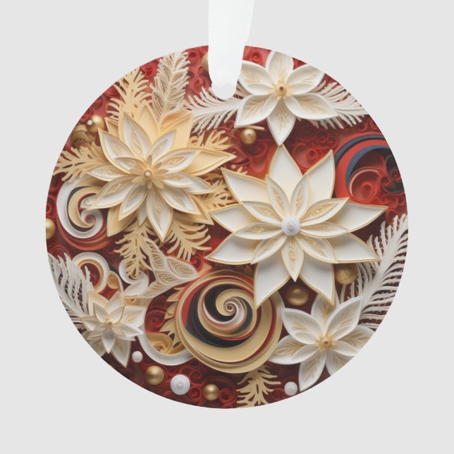 3d Red and Gold Christmas Blume Ornament (Vorderseite)