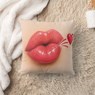 3D Red Lips & Heart Kiss Throw Pillow | Romantic V Kissen