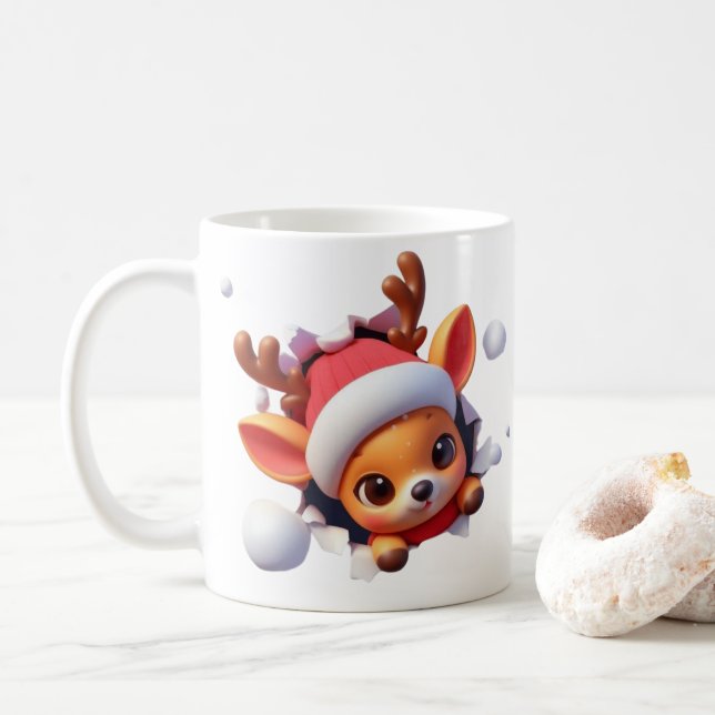 3D Reindeer Christmas Coffee Mug – Festive Holiday Kaffeetasse (Mit Donut)