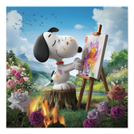 3D-Render eines Niedlichen Hundekünstlergemäldes Fotodruck