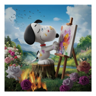 3D-Render eines Niedlichen Hundekünstlergemäldes Poster