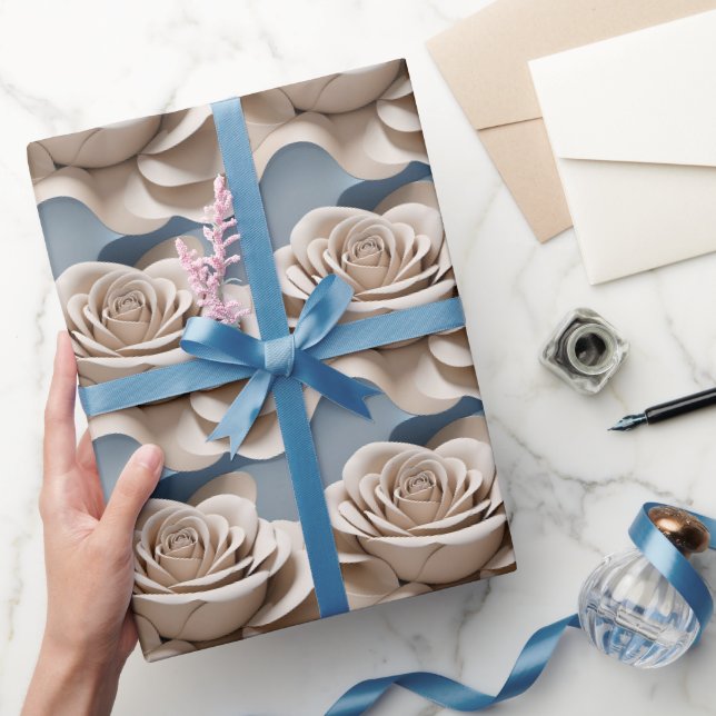 3d Rendered Roses In Shades Of Blue And White Geschenkpapier (Schenken)
