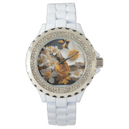 3d Rendering orangefarbener und weißer Blume Armbanduhr