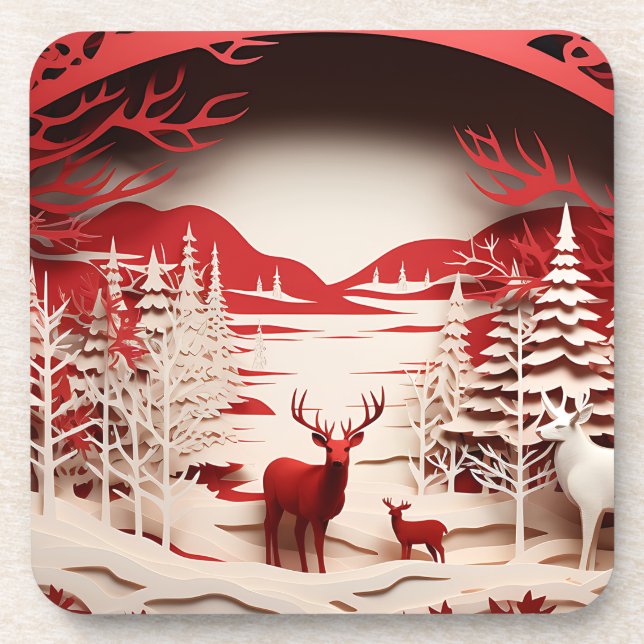 3D-Rentiere im WaldWinter Getränkeuntersetzer (Vorderseite)