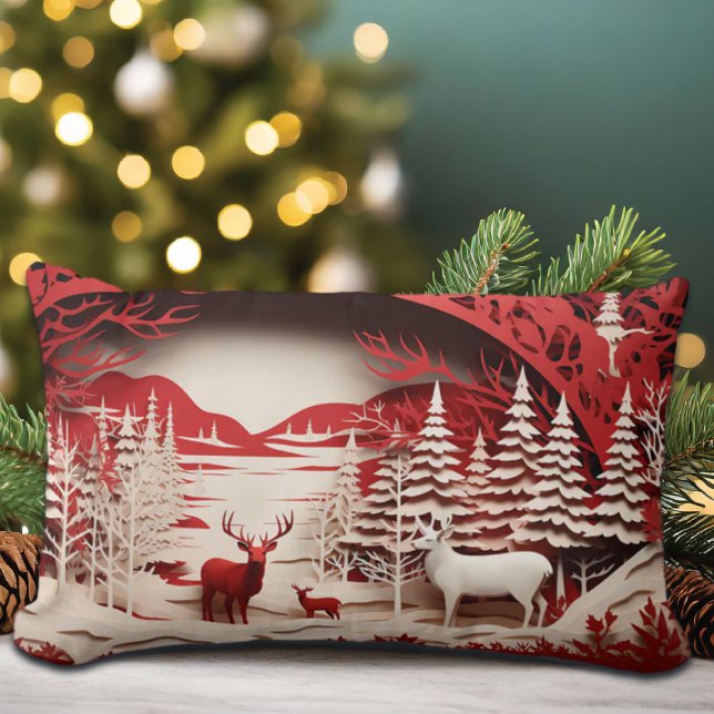 3D-Rentiere im WaldWinter Lendenkissen (Von Creator hochgeladen)