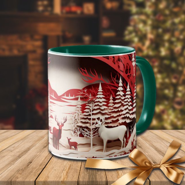 3D-Rentiere im WaldWinter Tasse (Von Creator hochgeladen)
