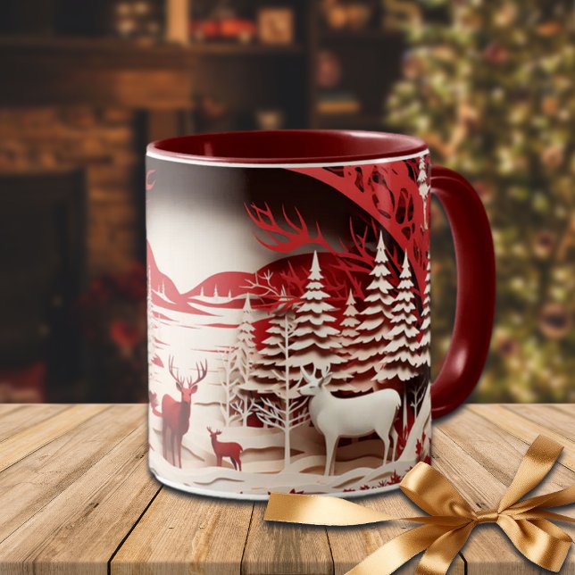 3D-Rentiere im WaldWinter Tasse (Von Creator hochgeladen)