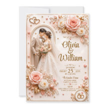 3D Romantische Rosen-Hochzeitskarte | Personalisie
