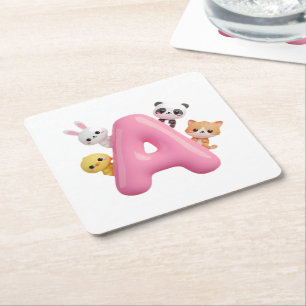 3D-Rosa-Ballon-Buchstabe-A-Party-Papierserviettenu Rechteckiger Pappuntersetzer