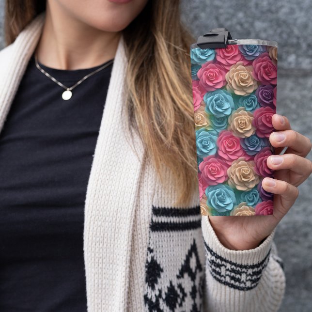 3D Rosa Floral Thermosbecher (3D Pink Floral Thermal Tumbler)