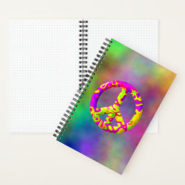 3D rosa gelbes psychedelisches Friedenssymbol auf Notizbuch