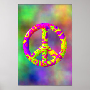 3D rosa gelbes psychedelisches Friedenssymbol auf  Poster