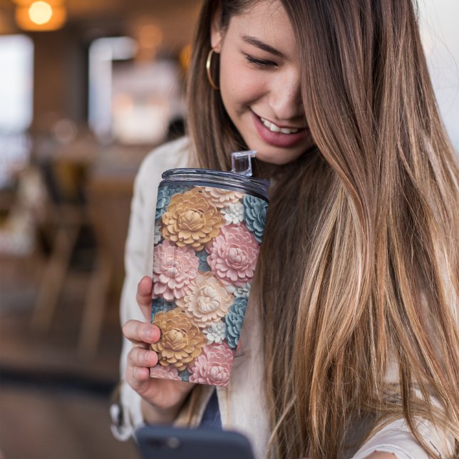 3D Rosa und Blau, botanisches Bläschen Thermosbecher (3D Pink and Blue botanical Floral Thermal Tumbler)