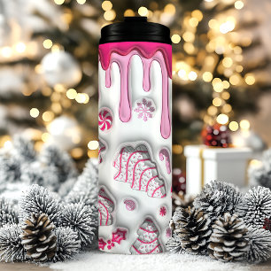 3D-Rosa-Weihnachtsbaum-Torten Thermosbecher