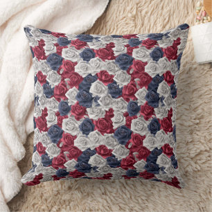 3D Rose Red Navy White Kissen