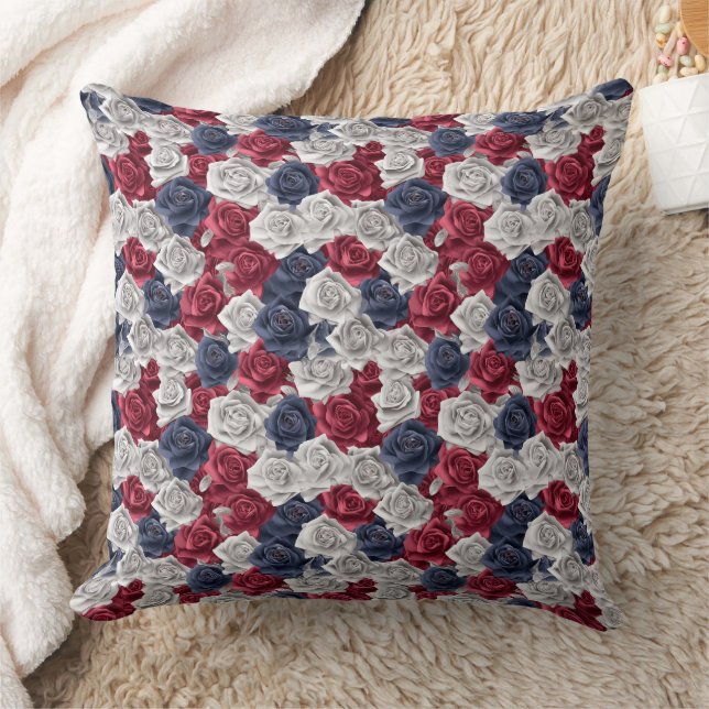 3D Rose Red Navy White Kissen (Decke)