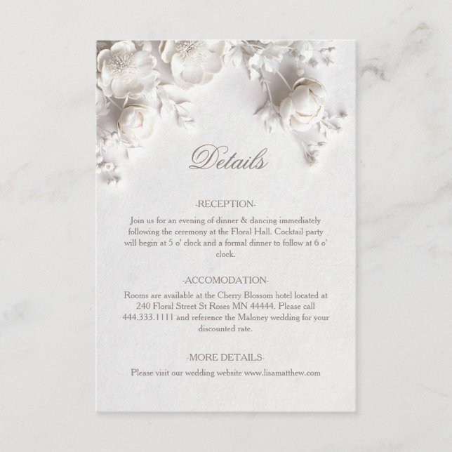 3D Rosen Wilde Blumen Weiß Begleitkarte (Vorderseite)