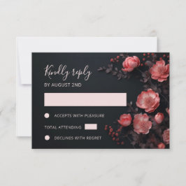 3D Roses Wildflowers Dark Wedding RSVP Karte