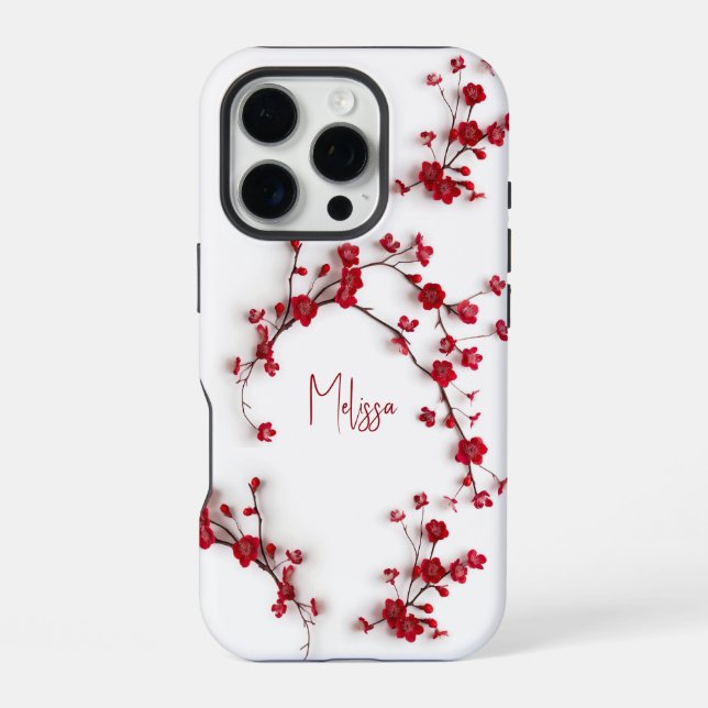3D rote Kirschblüte iPhone 16 Pro Hülle (Rückseite)