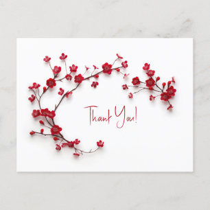 3D Rote Kirschblüten Danke Postkarte