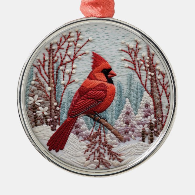3D Roter Kardinal Bird Weihnachtsfeiern Ornament Aus Metall (Vorne)