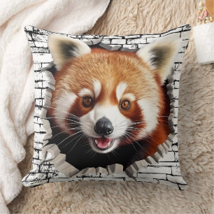 3D Roter Panda-Wandbruch-Kunst – Realistischer Saf Kissen