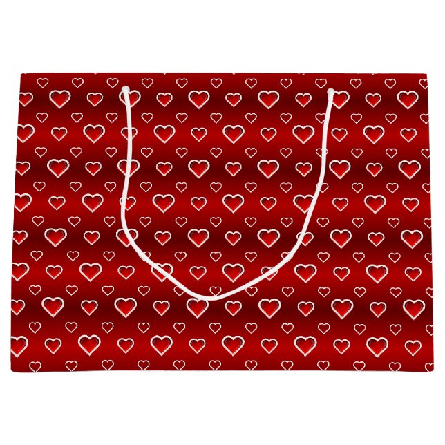 3D Rotes und Weißes Herz Gemustert Große Geschenktüte (Vorderseite)