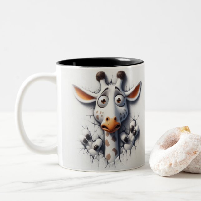 3D Scared Giraffe Funny Animes Zweifarbige Tasse (Mit Donut)