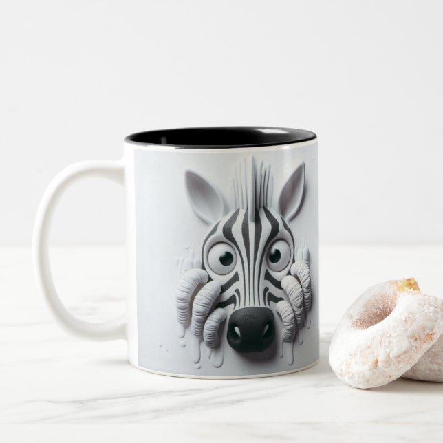 3D-Scared Zebra Funny Animals Zweifarbige Tasse (Mit Donut)