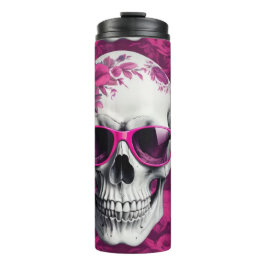 3D Schädel mit Fuchsia Blumendesign & Sonnenbrille Thermosbecher
