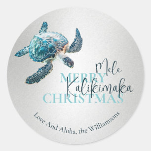 3D-Schildkröte Mele Kalikimaka Benutzerdefiniert Runder Aufkleber