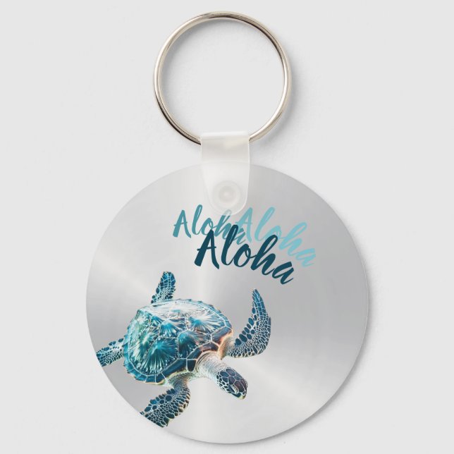 3D-Schildkröte Silber Aloha Schlüsselanhänger (Vorderseite)