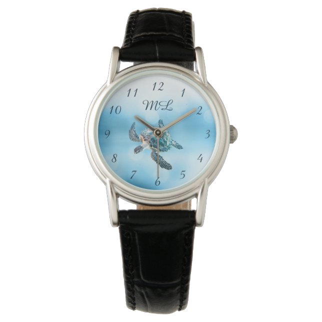 3D-Schildkröten-Silber-Monogramm Armbanduhr (Vorderseite)