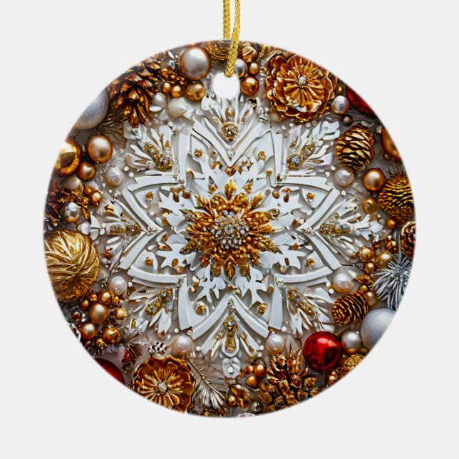 3D-Schneeflockenschmuck Keramik Ornament (Vorne)