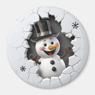 3D-Schneemann mit Zylinderhut Magnet