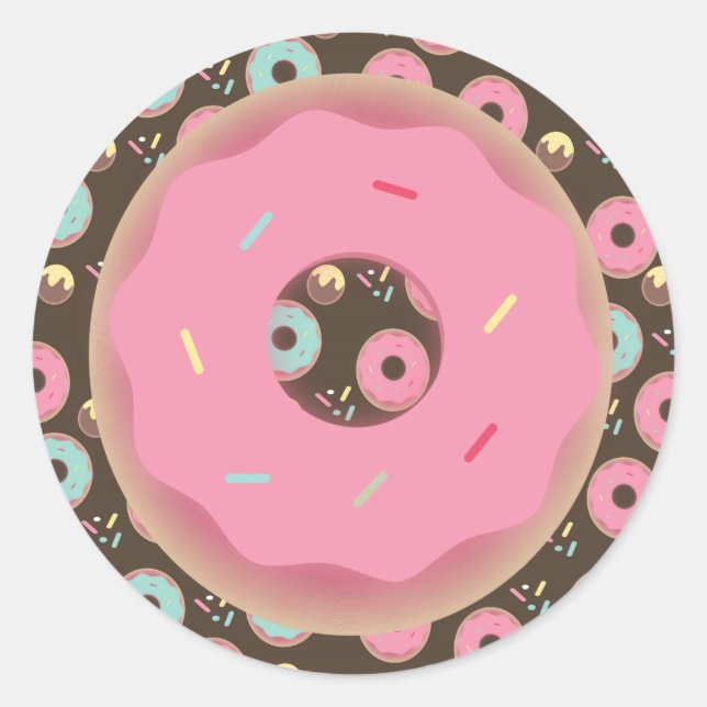 3D Schokolade Donut Pink Mattierte Sprinklen Prämi Runder Aufkleber (Vorderseite)