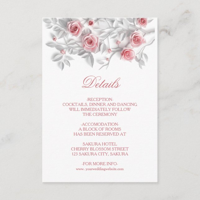 3D Sculptured Pink Roses White Begleitkarte (Vorderseite)