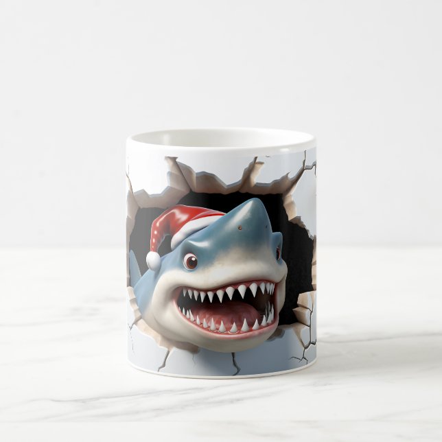 3D Shark mit Weihnachtsmannmütze Weihnachten Kaffeetasse (Mittel)