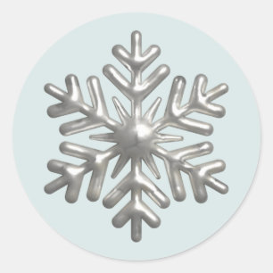 3D-Silberschneeflocke Blau Weihnachten Runder Aufkleber