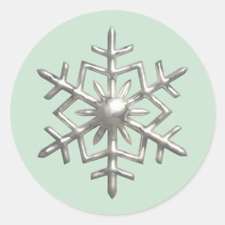 3D-Silberschneeflocke grünes Weihnachten Runder Aufkleber