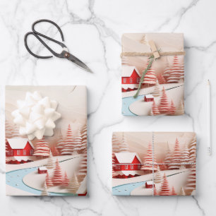 3D Skandinavische Winterlandschaft Geschenkpapier Set