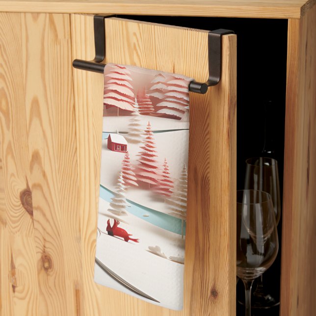 3D Skandinavische Winterlandschaft Geschirrtuch (Drittel gefaltet)